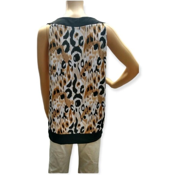 Essentials Shirt Leopard Print Sleeveless Contrasting Trim Size M Retro 80s - Picture 2 of 6